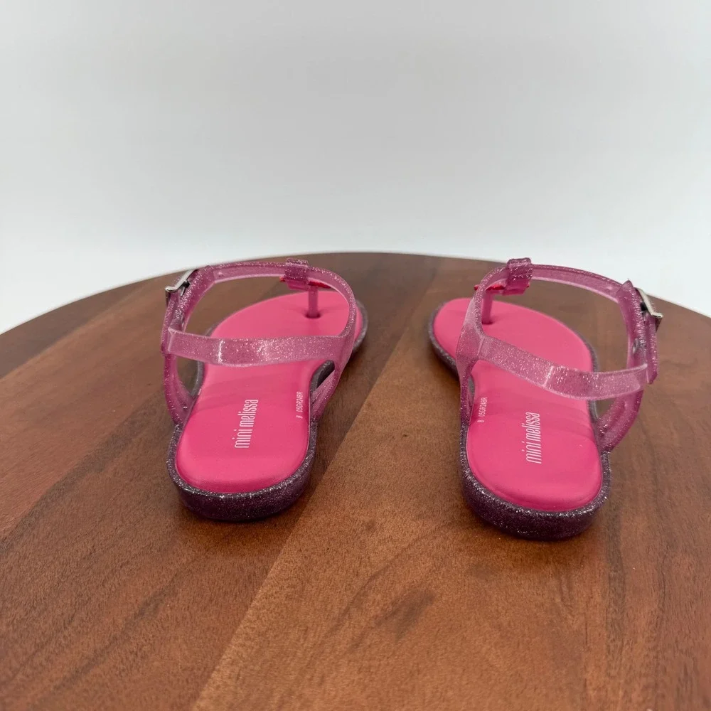 Mini Melissa Solar‎ Scented Glitter Pink Heart T-Strap Jelly Sandals Kids USA 12